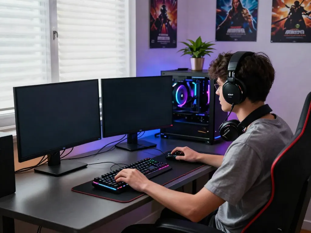 Dynamic gaming setup showcasing rokok88 login experience with vibrant graphics and gaming elements.