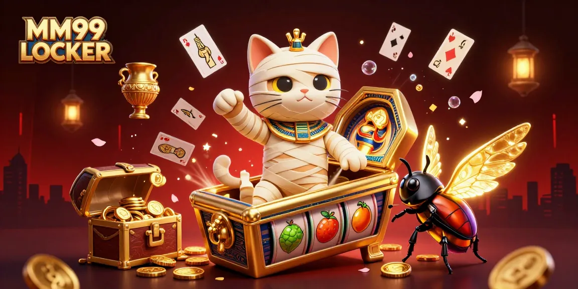 Engage in thrilling adventures at MM99 LOCKER with a vibrant 3D scene featuring exciting casino elements.